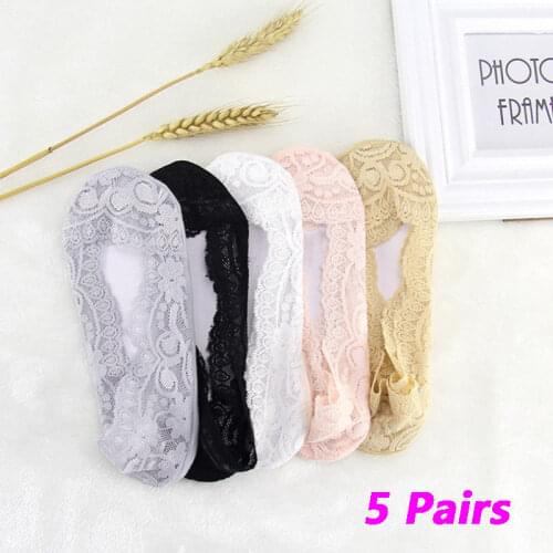 5 Pairs lot Women Lace Floral Comfotable Socks Candy Color Small Boat Sock Suit for Summer Breathable Casual Girls Funny Sock