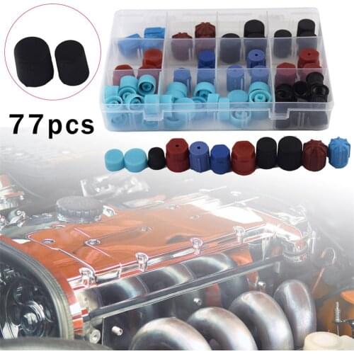 77pcs R134a R12 Car Air Conditioner Refrigerant Dust Cover Valve Core Caps High Low Side Port Cap Auto High Low Pressure Caps A