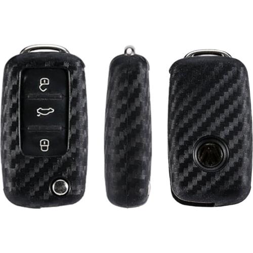 Carbon Fiber Silicone car key cover case shell fob for VW Golf Bora Jetta POLO Passat For Skoda Octavia A5 Fabia SEAT Ibiza Leon