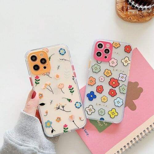 For iPhone 12 Case Cute Flower Leaf Phone Case For iPhone 11 Pro Max XR XS Max 7 8 Plus SE 2020 X Soft Shockproof Clear Cover