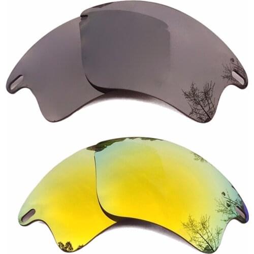 Black & 24K Gold Mirrored Polarized Replacement Lenses for Fast Jacket XL Frame 100% UVA & UVB