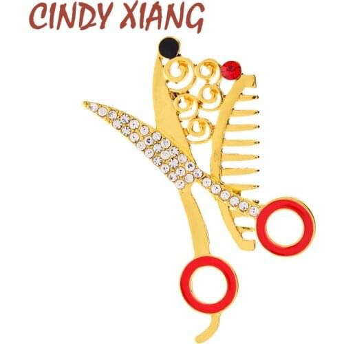 CINDY XIANG New Arrival Lovely Handmade Rhinestone Scissor Brooch Pins Unisex Gold Silver Color Jewelry Best Barber Xmas Gift