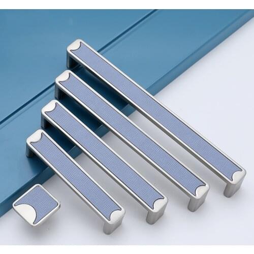 Zinc alloy+blue leather/Cabinet Handles Kitchen Cupboard Door Pulls Drawer Knobs European Fashion Furniture Handle Hardware