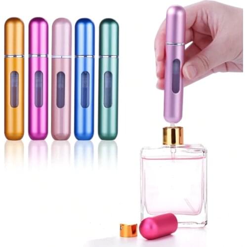 Perfume Bottles 5ml Round Head Perfume Bottles Mini Portable Glass Bottling Subsurface Aluminium Tube Spray Bottle Bottom press