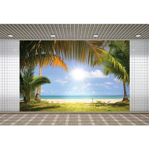 Lyavshi Bright Sunshine Summer Beach Photography Background Palm Trees Blue Sky Room Decor Natural Scenic Backdrop Props