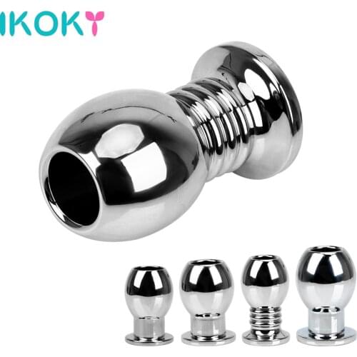 IKOKY Peep Vaginal Butt Plug Metal Douche Enema Prostata Massager Hollow Anal Plug Sex Toys For Woman Men Gay Anal Dilator