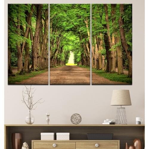Canvas Painting Landscape a road in green forest 3 Pieces Wall Art Painting Modular Wallpapers Poster Print Home Decor