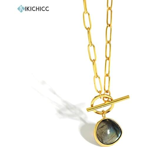 Kikichicc New 925 Sterling Silver Labradorite Gems Women Big Zircon Pendant Necklace Long Chain Horoscope Jewelry 2020 Rock Punk