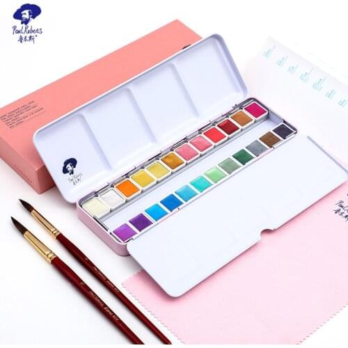 Paul Rubens Watercolor Paint 24 Colors Set Glitter Professional Colourful Solid Watercolour Pigment for Artist Art Supplier