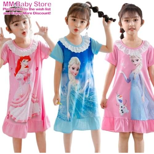 Summer Girls Nightdress Princess Pattern Girls Nightgowns Anna Elsa Children Sleepwear Pajamas Baby Girl Mermaid Nightie Dress