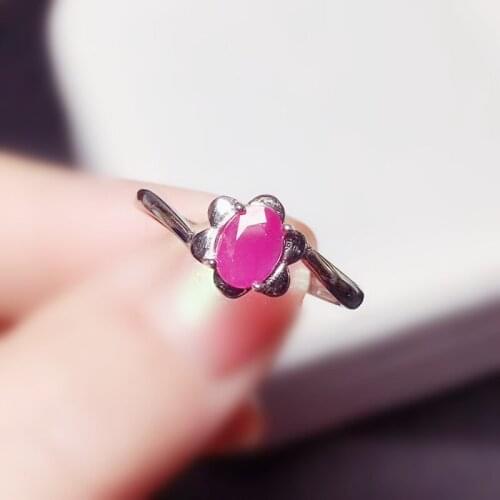 Natural real ruby flower small ring Per jewelry Free shipping 4*6mm 0.6ct gemstone 925 sterling silver Fine jewelry T2062711
