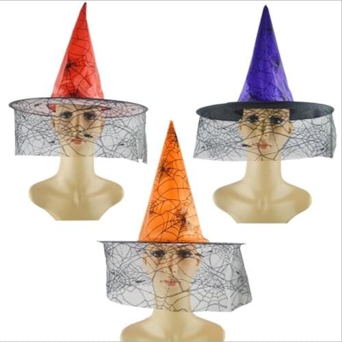 Fashion Spider Web Lace Cosplay Party Halloween Hat Personality Casual Tide Unisex Novel Pointed Cap Witch Hat