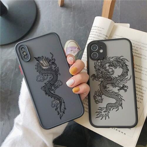 Fashion Animal Hard PC Black Dragon Phone Case For iPhone X XR XS 12 11 7 8 Plus 11pro MAX 6 S Plus SE 2020 Back Cover Funda