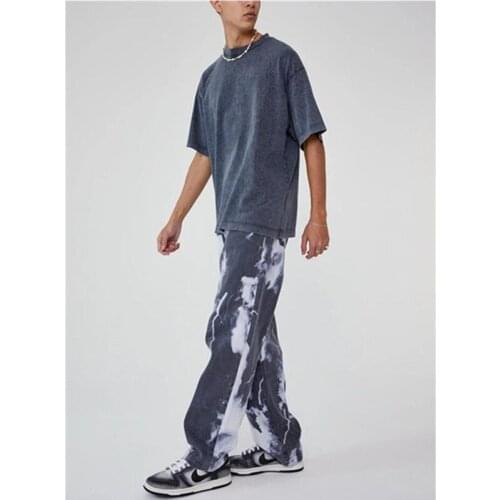 New Style 2021Mens Camouflage Tie-Dyed Denim Straight Jean Pant Washed Stretch Chino Comfort Rise Relaxed Straight Leg Jeans