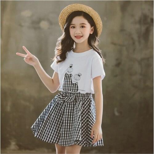 Summers latest models in the big childrens girls summer fashion comfortable cotton plaid trend set meatballs set