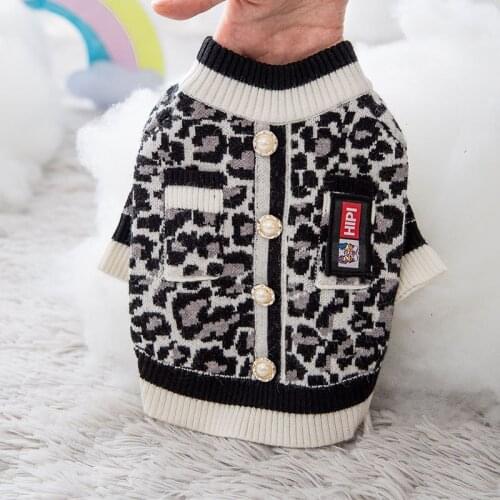 Pet Clothing Leopard Cardigan Sweater Teddy Bichon Puppy Small Dog Feet Kittens Cat Clothes