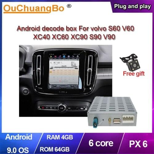 Ouchuangbo PX6 original screen upgrade android 9.0 decode box for Volvo S60 V60 XC40 XC60 XC90 S90 V90 2017-2020 with 6 core