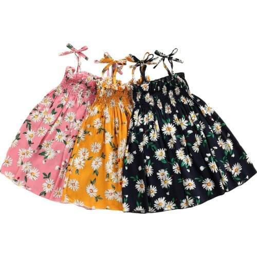 Citgeett Summer Kids Girls Daisy Print Sling Dress Ruffles Hem Sleeveless Lace-up Dress Clothes