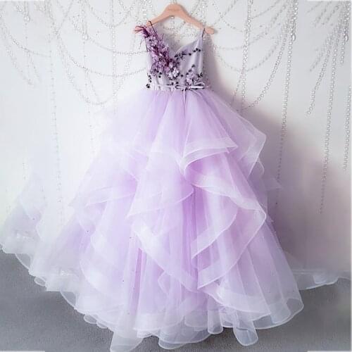 Lavender Flower Girl Dresses for Wedding Feather Tiered Skirts Little Girls Birthday Party Dress Christmas First Communion Gowns