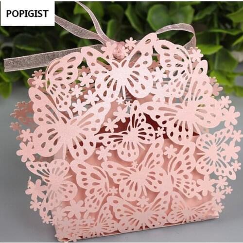 Romantic 3D Butterfly Candy Box Wedding favors Decor DIY Candy Cookie Gift Boxes Wedding Party Candy Box with Ribbon 50pcs