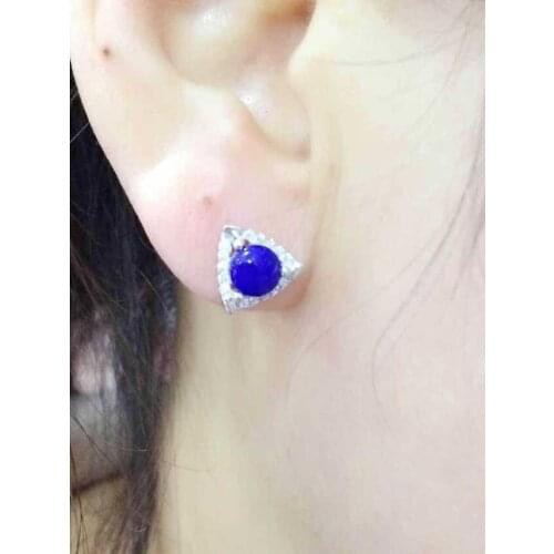 Natural lapis lazuli stud earrings s925 silver natural gemstone earrings for girl womens party fine geometric Earrings jewelry