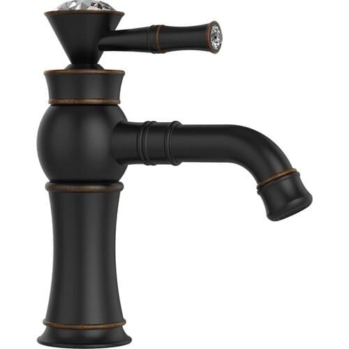 Topkapı Sink Faucet-Black Antique Crystal Stone Decorated 100% Brass Water Saving Aerator