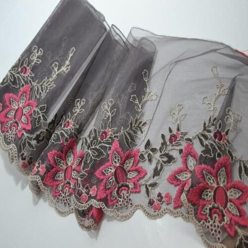 Somelace (2yds/lot)black gauze red pink mixed floral Embroidery Hight quality lace fabrics embroidered lace trim18092905