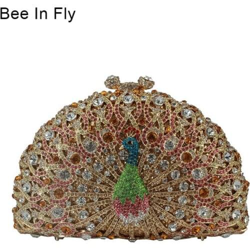 Bee In Fly New Design Peacock Shape Evening Bag Crystal Luxury Clutch Bag Diamond Ladiesparty Purse Wedding Bag