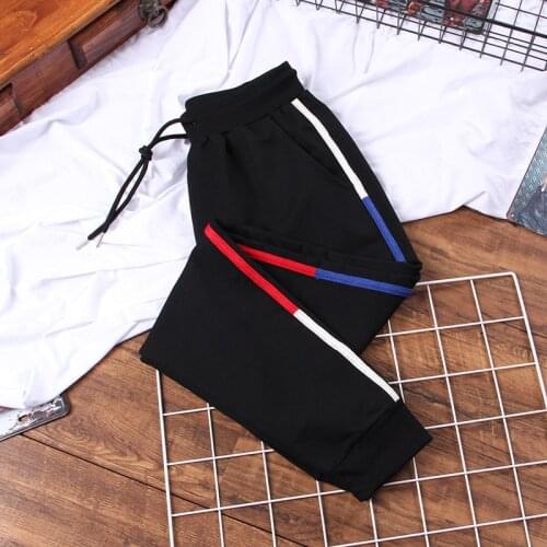 DONAMOL Plus size 5XL Tricolor Patchwork Striped Harem Pants Trousers Women Length Loose Jogger Sporting Elastic Waist Casual