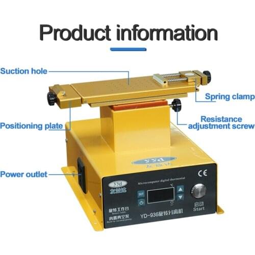 YD-936 Super suntion LCD Screen Rotating Separator Machine buit in vacuum pump for Flat & Curve Screen iPhone Samsung LCD Repair