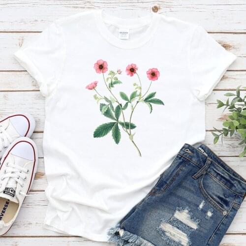 Women T-shirt Casual Ladies Basic O-collar Short Sleeved Wild Meadow Flower Nature Print Tops Women T-shirt Girl,Drop Ship
