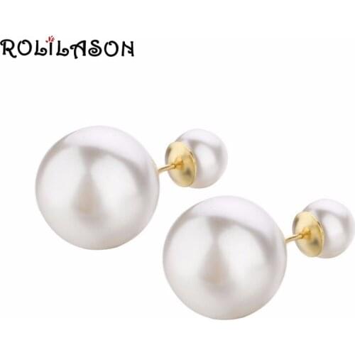 ROLILASON Retro real 925 Sterling Silver White Pearl Stud Earrings Romantic Valentines Day Gift for Women SE34