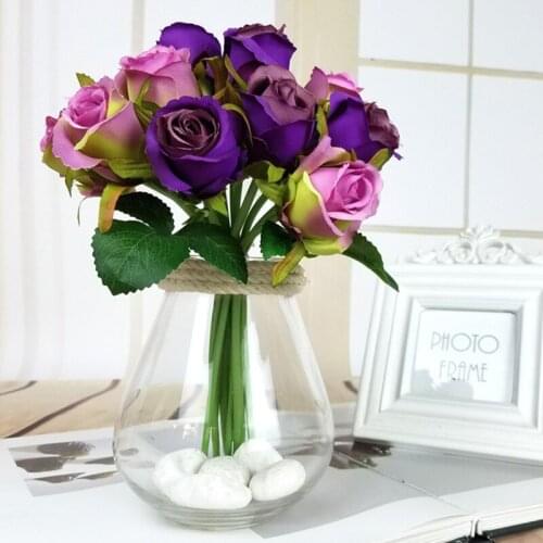 12heads Silk Artificial Rose Rose Floral Bouquet Fake Flower Arrange Table Daisy Wedding Flowers Decor Party accessory Flores