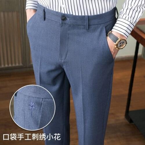 2021 Autumn Business Dress Pants Men Solid Color Casual Slim Office Social Formal Suit Pants Streetwear Trousers Men Clothing