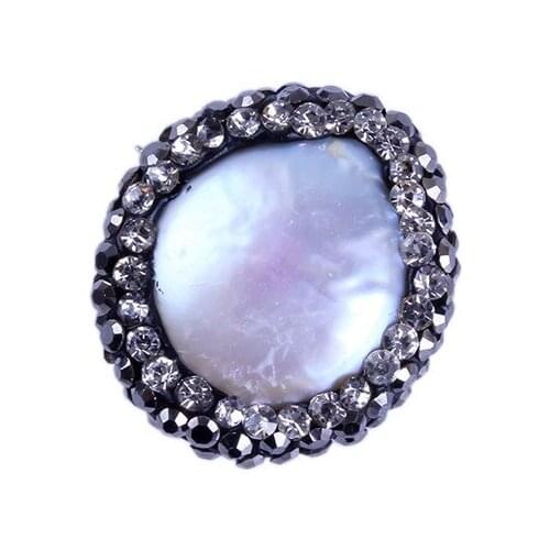 5pcs/pack 2021 new natural white round freshwater pearl jewelry pave rhinestone connector pendant handmade jewelry materials DIY