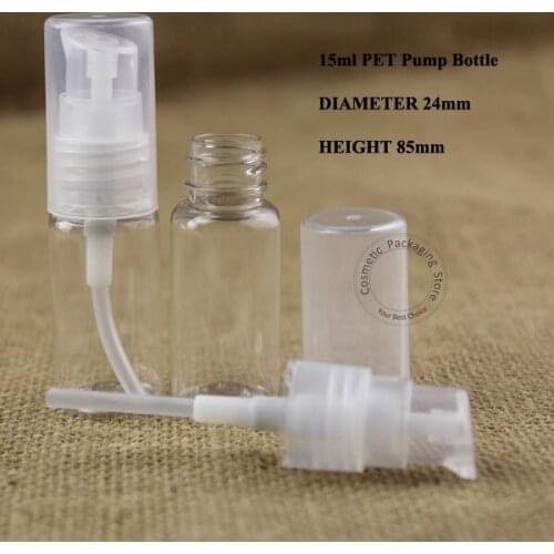 50pcs/lot 15ml PET Cream Lotion Emultion Pump Bottle Container 1/2OZ Transparent Plastic Bottle Cosmetic Packaging