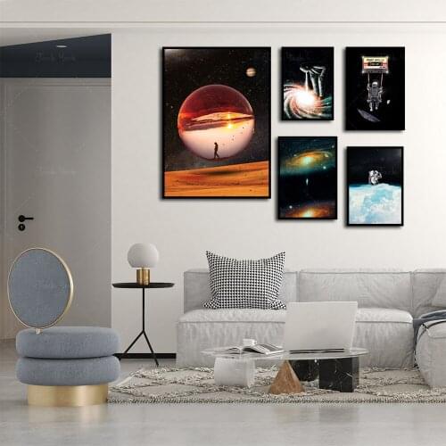 Abstract Colourful Space Astronaut Poster Wall Art Canvas Print Painting Nordic Nursery Picture for Kids Room Modern Home Decor