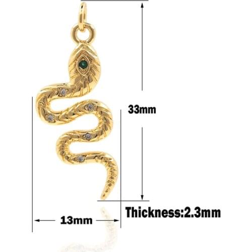 CZ Micropavé Snake Charm Gold Snake Pendant Necklace Snake Charm Animal Charm DIY Jewelry Making Accessories 33×13×2.3mm