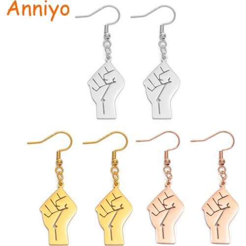 Anniyo Black Lives Matter Fist Symbol Earrings Rose Gold/Silver Color/Gold Color Stainless Steel BLM African Jewelry #200421