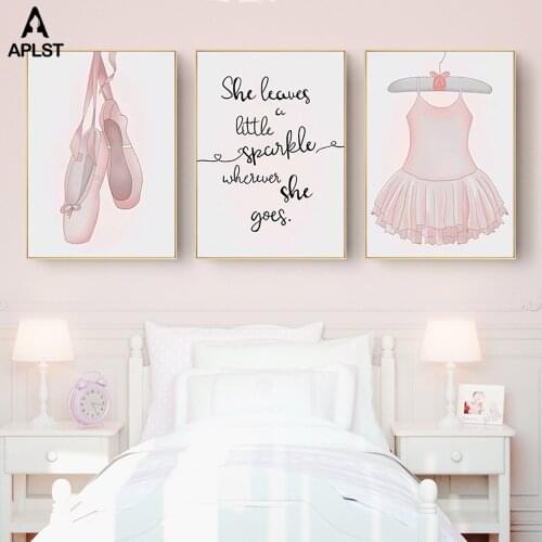 Ballet Shoes Little Princess Dress Print Canvas Pink Nursery Wall Art Quote Poster Baby Girls Bedroom Dance Room Picture Decals