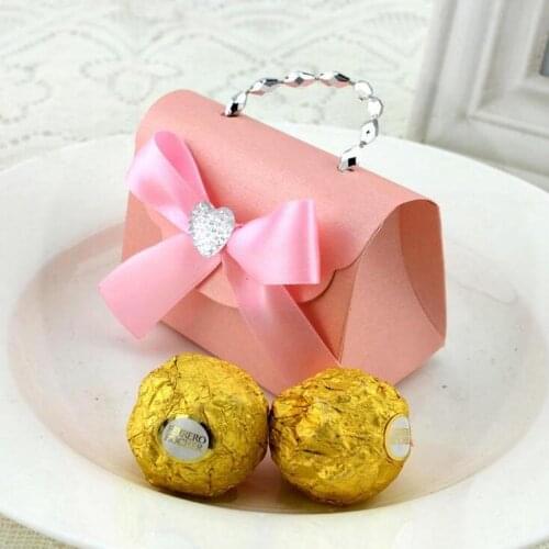 Bowknot cystal bag shaped cute candy chocolate paper gift box for wedding birthday tea party favor decoration