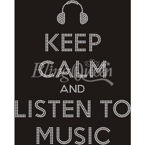 BlingQueen 25PCS/LOT Korean Rhinestone Transfers Keep Calm and Listen To Music Design
