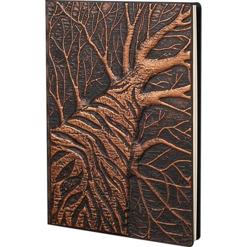 A5 Notebook Natural Trees Relief Style PU Cover Travel Notebook Retro Printing Decoration Diary Exquisite Book Festival Gift