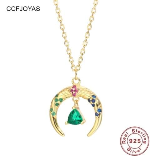 CCFJOYAS High-Quality 925 Sterling Silver Colorful Zircon Moon Water Drop Pendant Necklace for Women Fashion Wedding Jewelry
