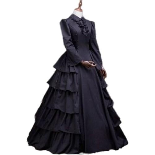 Black Long Sleeves Gothic Victorian Dress /black victorian ball gown