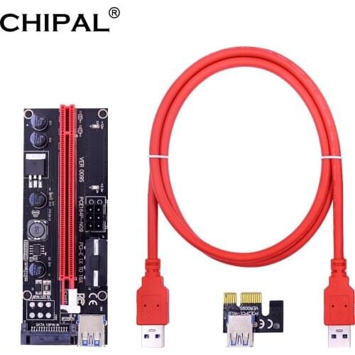 CHIPAL 100CM VER009S Dual LED PCI Express PCI-E 1X 16X Riser Card 4Pin 6Pin SATA Power USB 3.0 Cable for Graphics Card