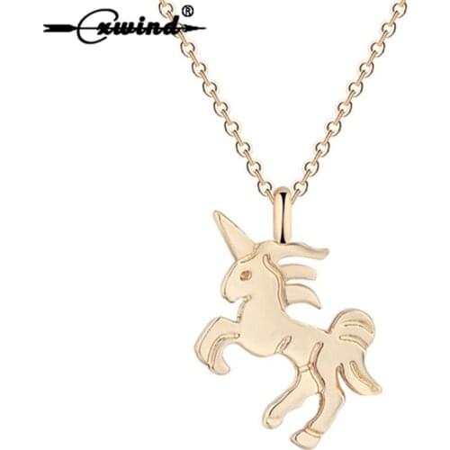 Cxwind Cute Unicorn Necklace Horse Pendant Cartoon Animal Necklaces & Pendants for Women Statement Chain Necklace Jewelry colar
