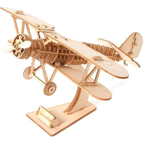 3D Wooden Puzzle Biplane Toys Assembly Model Wood Craft Kits Desk Decoration for Children Kids Gift