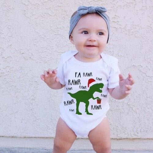 New Casual Newborn Baby Boys Girls Short Sleeve Letter Print rawr Dinosaur Cartoon Cotton Romper Baby Clothes White