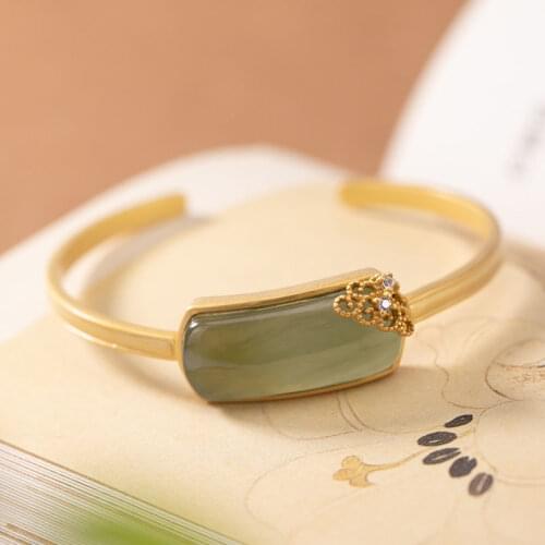 Ancient Style Jasper Bracelet Womens Sterling Silver S925 Gold Plated Ancient Style Elegant Silver Inlaid Hetian Jade Simple Op
